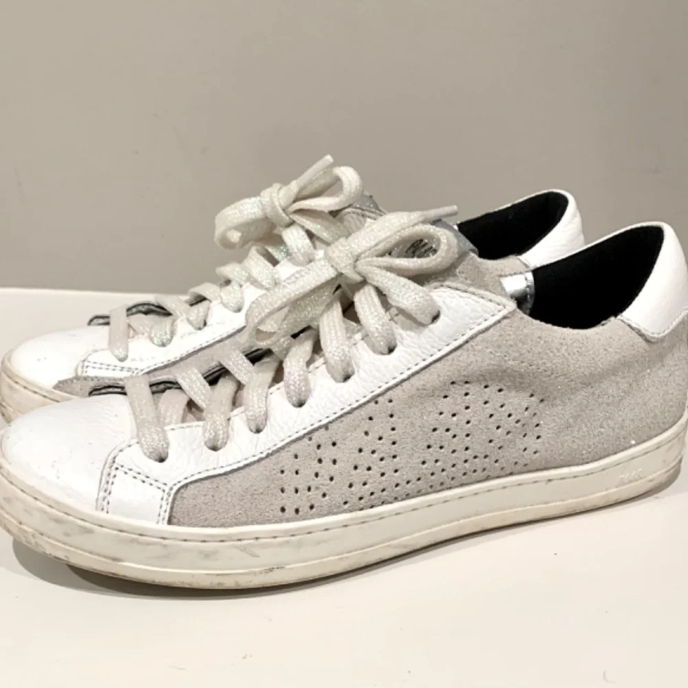 P448 John W Sneakers Softy White Glitter Laces Low-Top Shoes 38 US 7.5 8